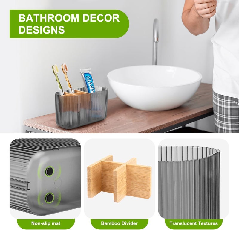 GFWARE Black Bathroom Accessories - 5 Slots Toothbrush Holders for Bathrooms Sink Organizer Countertop Kids Bathroom Storage Caddy Decor - Image 3